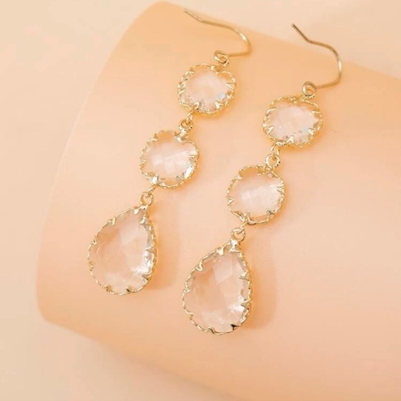 Dangle Water Drop Glass Earrings - Picture 3 of 5